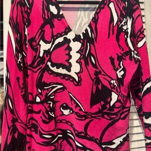 Vibrant Pink and Black V-Neck Top